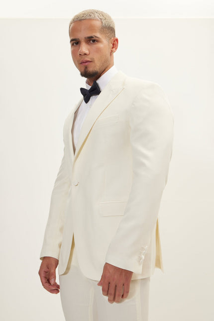 Men's Super 180s Wool & Silk Single-Breasted Tuxedo Suit - Cream | Ron Tomson