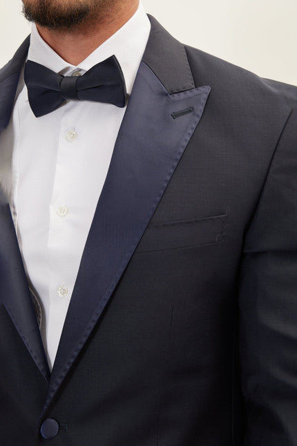 Men's Super 180s Wool & Silk Single-Breasted Tuxedo Suit - Navy | Ron Tomson