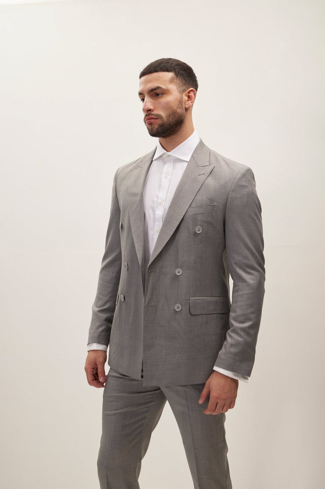 Men's Super 180s Wool and Silk Double-Breasted Suit - Grey | Ron Tomson