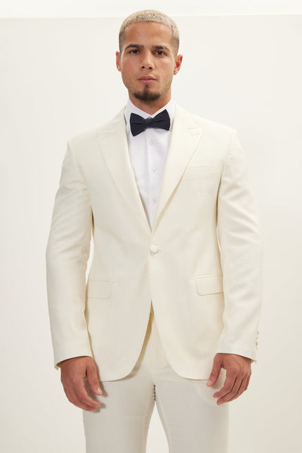 Men's Super 180s Wool & Silk Single-Breasted Tuxedo Suit - Cream | Ron Tomson