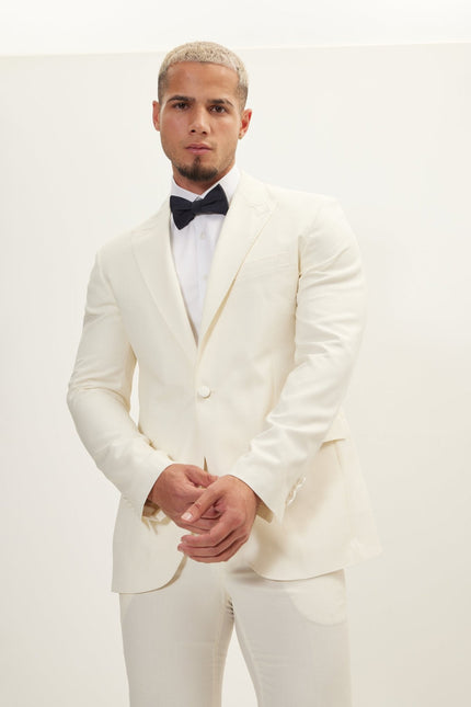 Men's Super 180s Wool & Silk Single-Breasted Tuxedo Suit - Cream | Ron Tomson