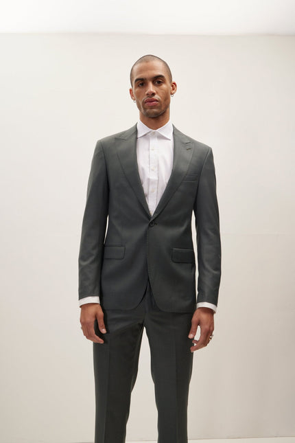 Men's Super 180s Wool and Silk Single-Breasted Suit - Dark Green | Ron Tomson