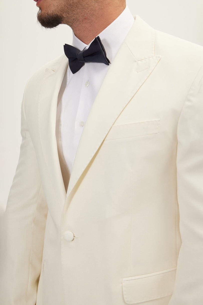 Men's Super 180s Wool & Silk Single-Breasted Tuxedo Suit - Cream | Ron Tomson
