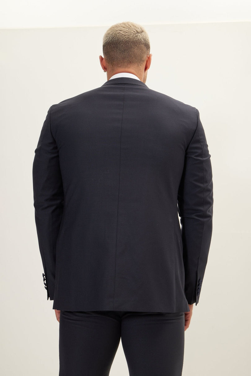 Men's Super 180s Wool & Silk Single-Breasted Tuxedo Suit - Navy | Ron Tomson