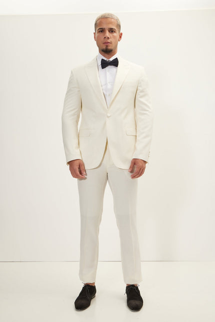 Men's Super 180s Wool & Silk Single-Breasted Tuxedo Suit - Cream | Ron Tomson