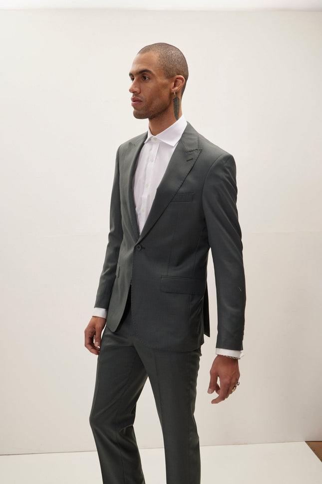 Men's Super 180s Wool and Silk Single-Breasted Suit - Dark Green | Ron Tomson