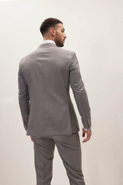 Men's Super 180s Wool and Silk Double-Breasted Suit - Grey | Ron Tomson
