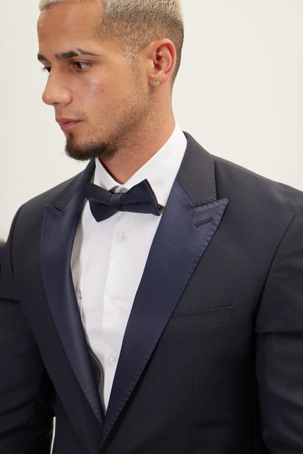 Men's Super 180s Wool & Silk Single-Breasted Tuxedo Suit - Navy | Ron Tomson