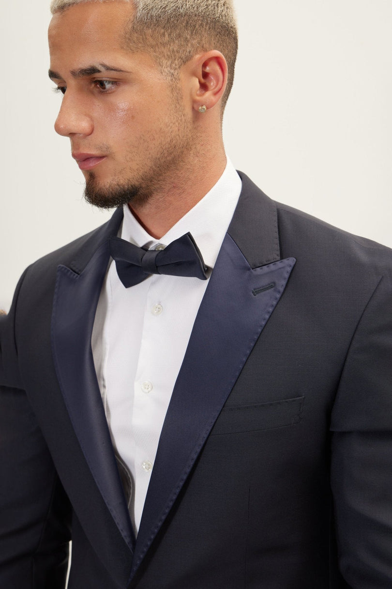 Men's Super 180s Wool & Silk Single-Breasted Tuxedo Suit - Navy | Ron Tomson