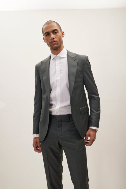 Men's Super 180s Wool and Silk Single-Breasted Suit - Dark Green | Ron Tomson