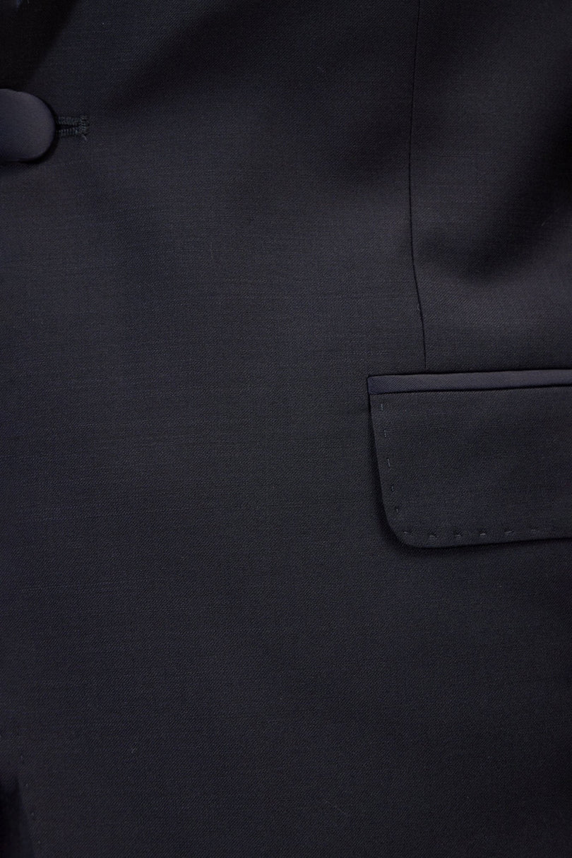 Men's Super 180s Wool & Silk Single-Breasted Tuxedo Suit - Navy | Ron Tomson