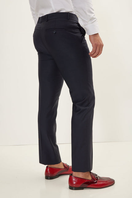 Men's Super 180s Wool & Silk Single-Breasted Tuxedo Suit - Navy | Ron Tomson