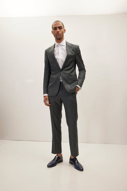 Men's Super 180s Wool and Silk Single-Breasted Suit - Dark Green | Ron Tomson