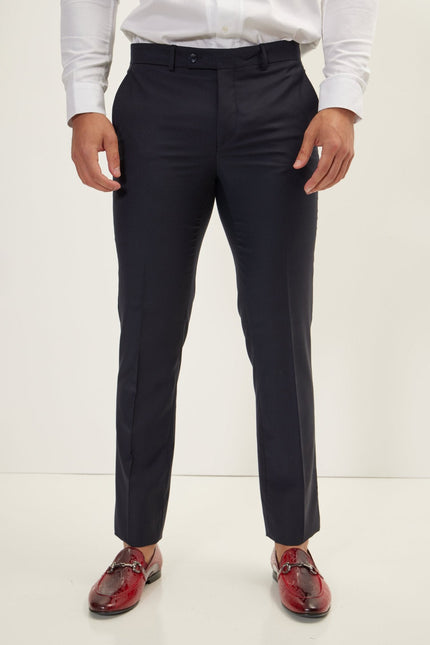 Men's Super 180s Wool & Silk Single-Breasted Tuxedo Suit - Navy | Ron Tomson