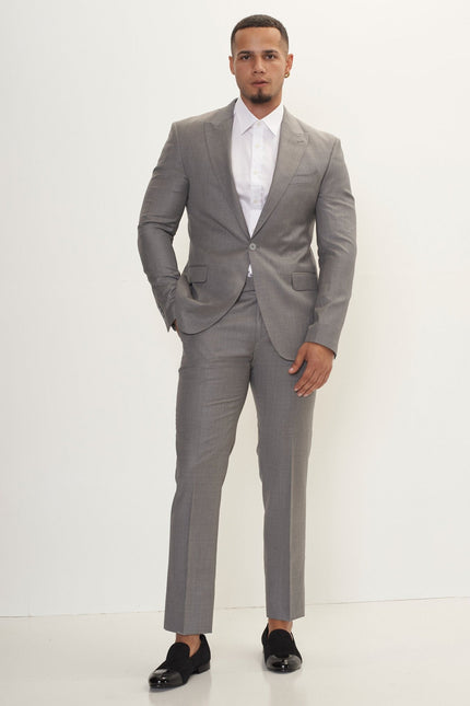 Men's Super 180s Wool and Silk Single-Breasted Suit - Grey | Ron Tomson