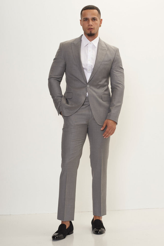 Men's Super 180s Wool and Silk Single-Breasted Suit - Grey | Ron Tomson