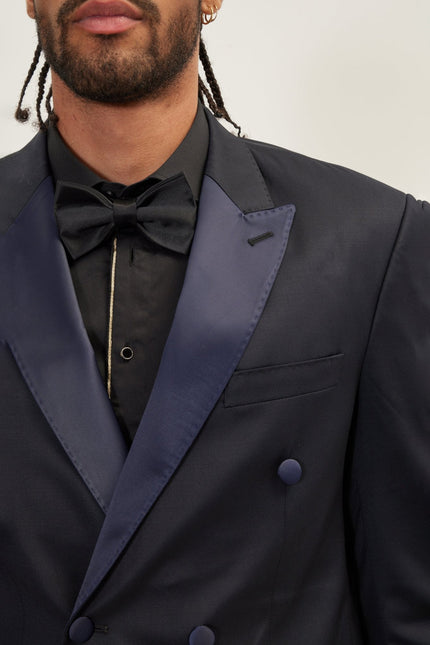 Men's Double-Breasted Wool and Silk Tuxedo Suit - Navy | Ron Tomson