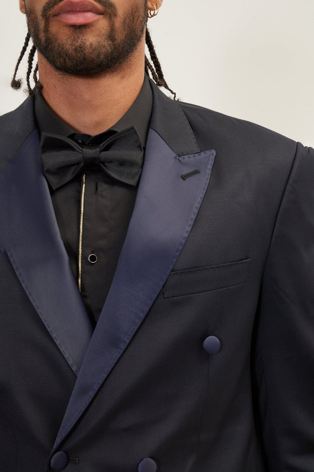 Men's Double-Breasted Wool and Silk Tuxedo Suit - Navy | Ron Tomson