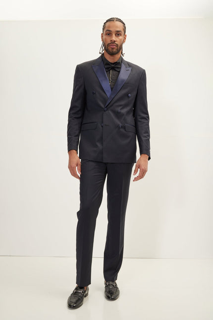Men's Double-Breasted Wool and Silk Tuxedo Suit - Navy | Ron Tomson