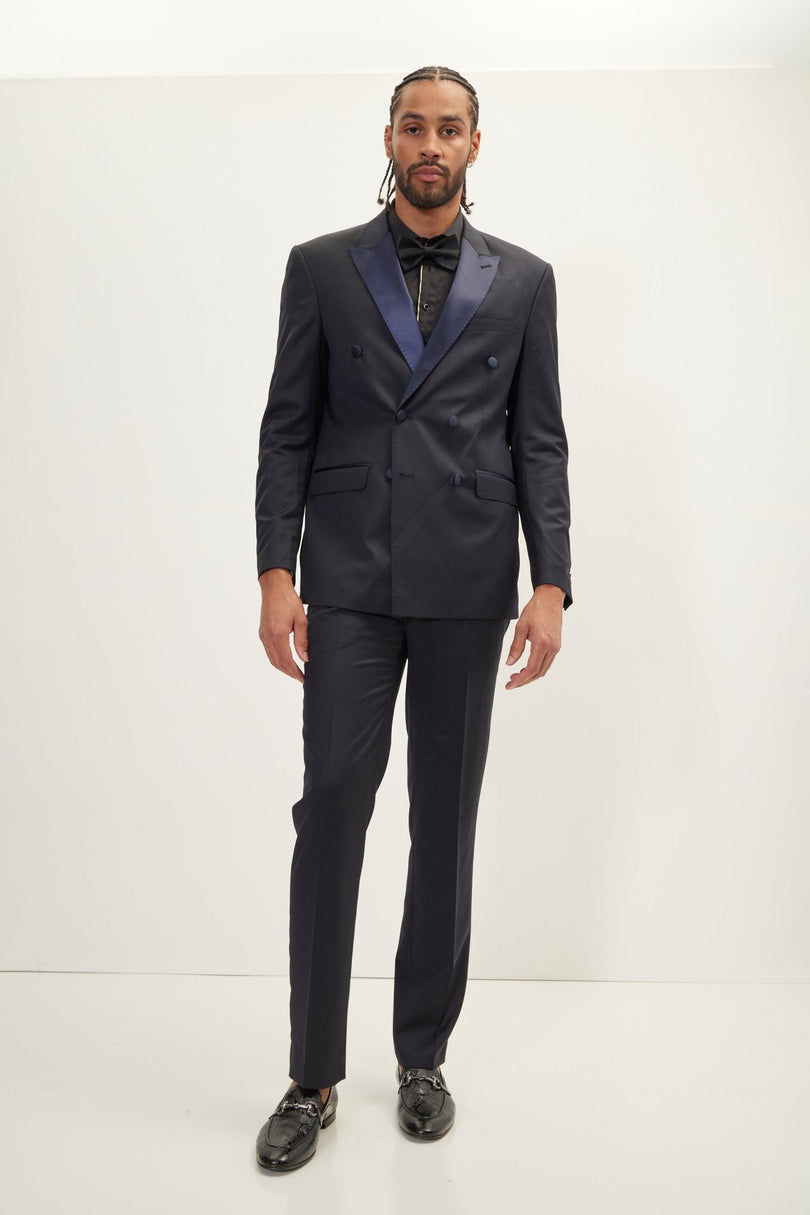 Men's Double-Breasted Wool and Silk Tuxedo Suit - Navy | Ron Tomson