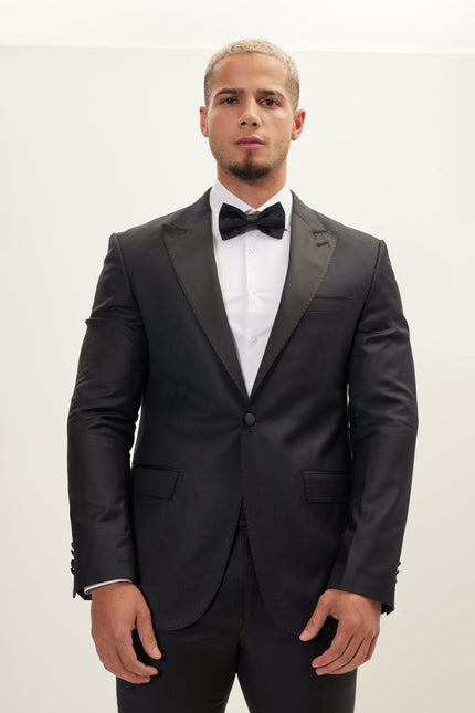 Men's Super 180s Wool & Silk Single-Breasted Tuxedo Suit - Black | Ron Tomson