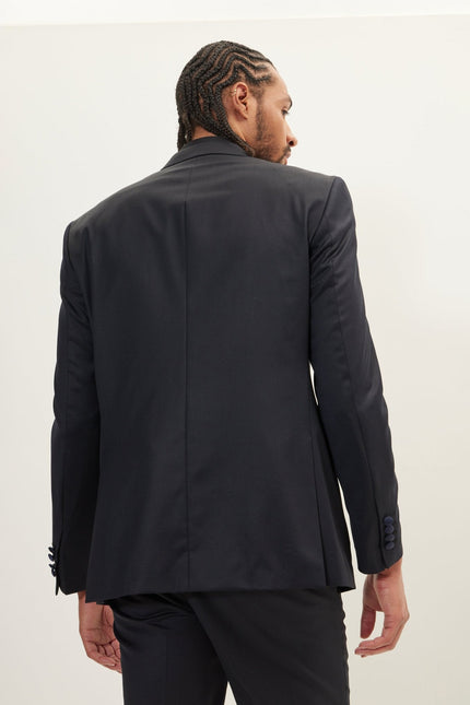 Men's Double-Breasted Wool and Silk Tuxedo Suit - Navy | Ron Tomson
