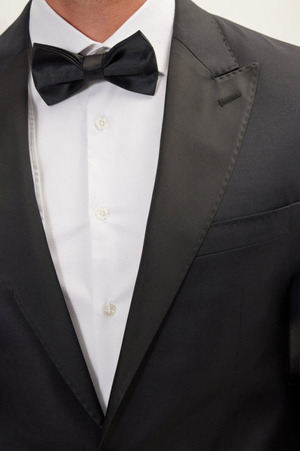 Men's Super 180s Wool & Silk Single-Breasted Tuxedo Suit - Black | Ron Tomson