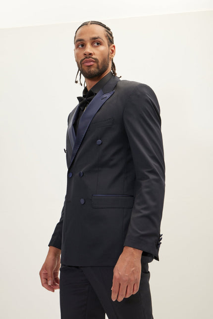 Men's Double-Breasted Wool and Silk Tuxedo Suit - Navy | Ron Tomson