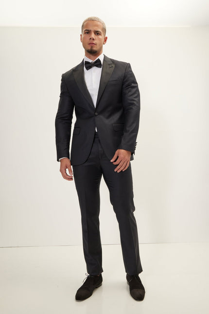 Men's Super 180s Wool & Silk Single-Breasted Tuxedo Suit - Black | Ron Tomson