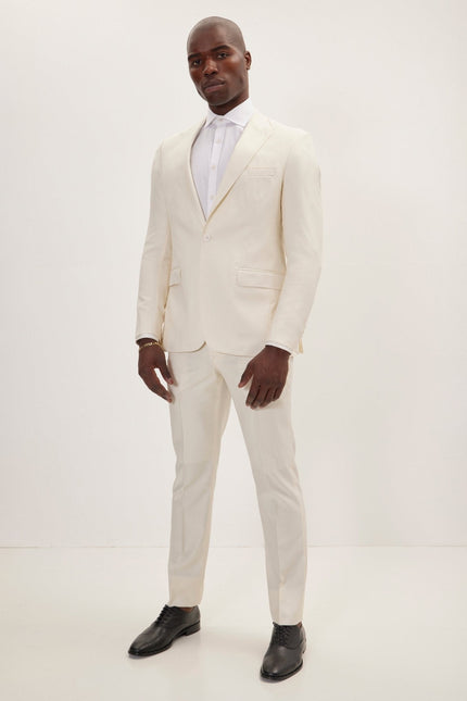 Men's Super 180s Wool and Silk Single-Breasted Suit - Cream | Ron Tomson