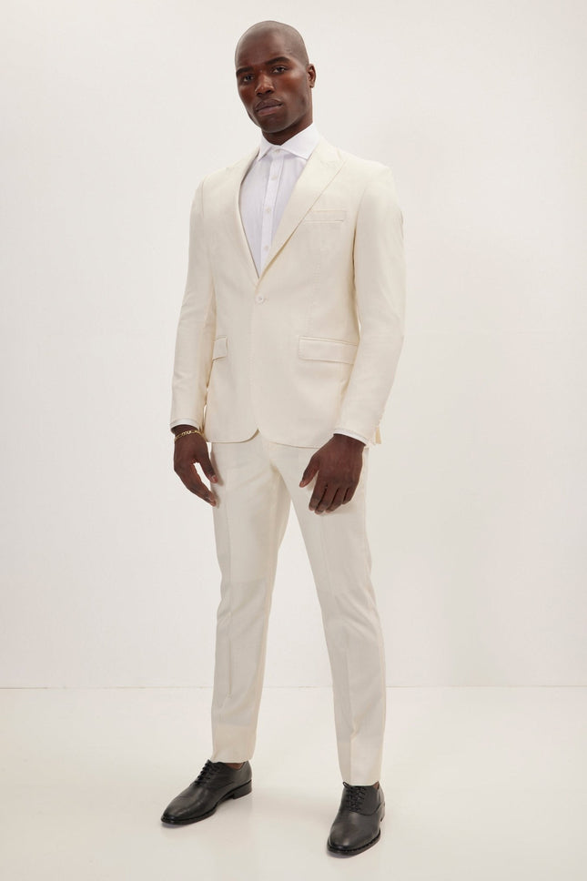 Men's Super 180s Wool and Silk Single-Breasted Suit - Cream | Ron Tomson