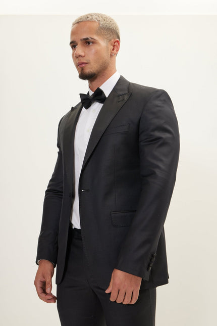 Men's Super 180s Wool & Silk Single-Breasted Tuxedo Suit - Black | Ron Tomson