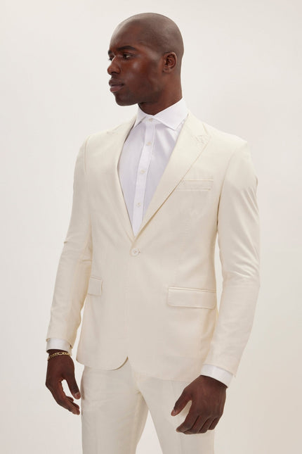 Men's Super 180s Wool and Silk Single-Breasted Suit - Cream | Ron Tomson