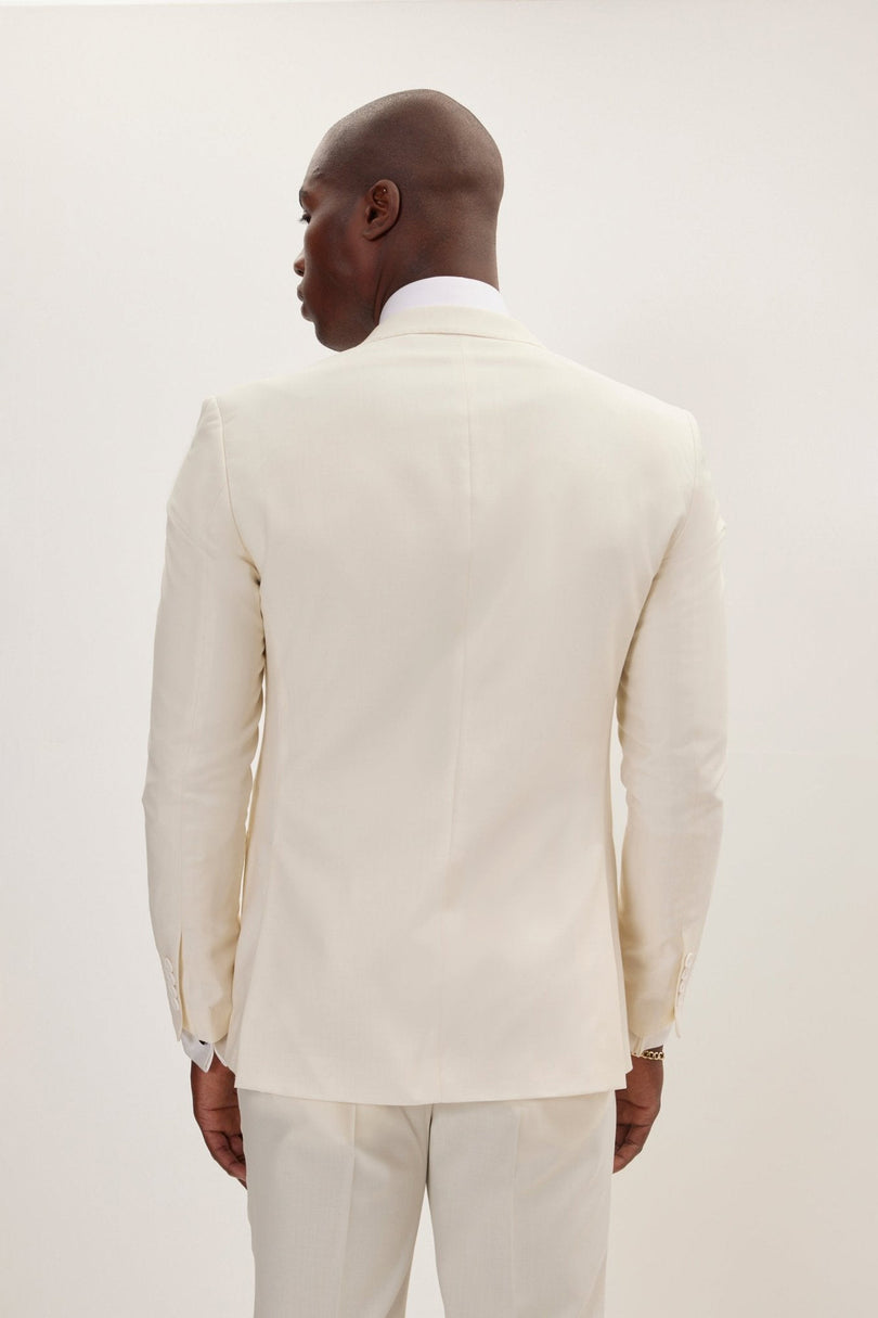 Men's Super 180s Wool and Silk Single-Breasted Suit - Cream | Ron Tomson