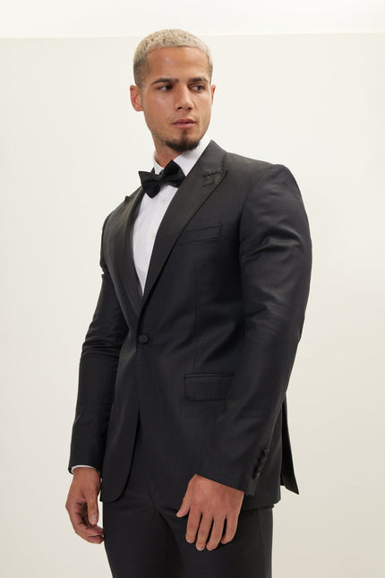 Men's Super 180s Wool & Silk Single-Breasted Tuxedo Suit - Black | Ron Tomson