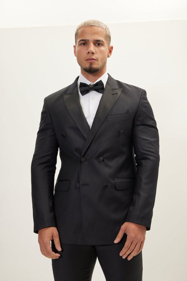 Men's Double-Breasted Wool and Silk Tuxedo Suit - Black | Ron Tomson