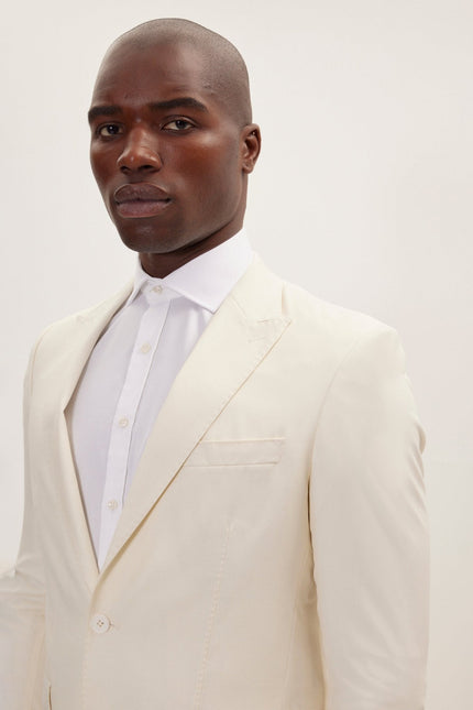 Men's Super 180s Wool and Silk Single-Breasted Suit - Cream | Ron Tomson