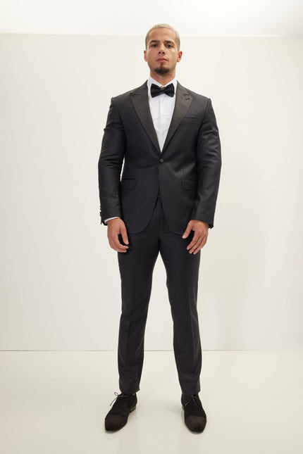 Men's Super 180s Wool & Silk Single-Breasted Tuxedo Suit - Black | Ron Tomson