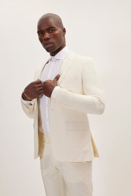 Men's Super 180s Wool and Silk Single-Breasted Suit - Cream | Ron Tomson