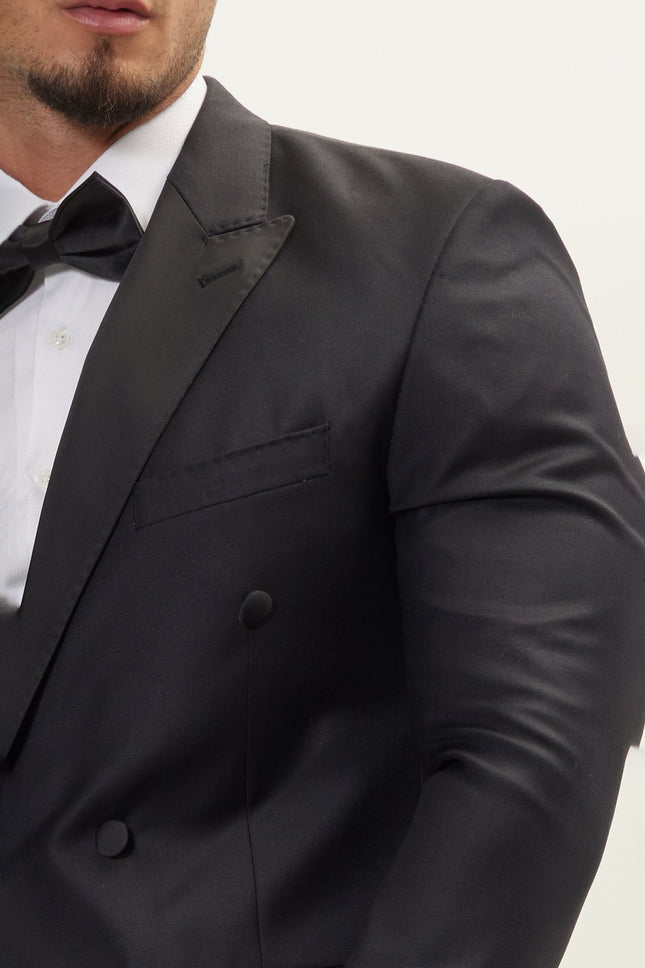 Men's Double-Breasted Wool and Silk Tuxedo Suit - Black | Ron Tomson