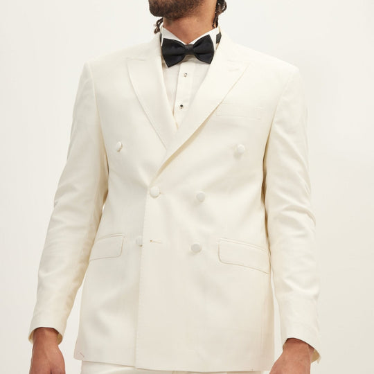 Men's Double-Breasted Wool and Silk Tuxedo Suit - Off-White | Ron Tomson