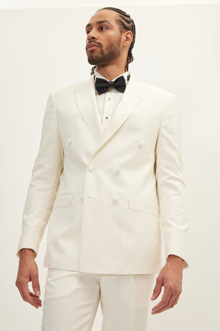 Men's Double-Breasted Wool and Silk Tuxedo Suit - Off-White | Ron Tomson