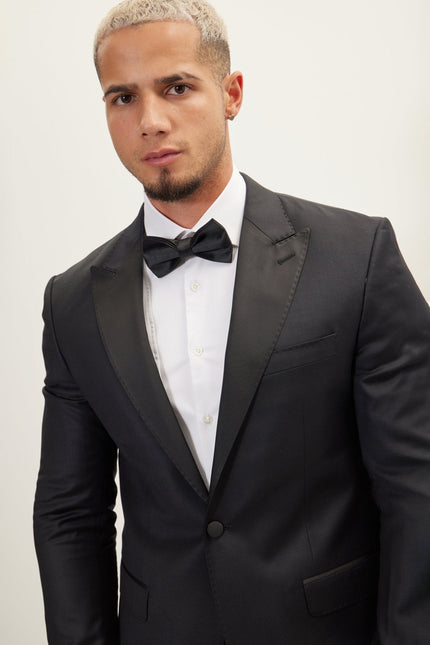 Men's Super 180s Wool & Silk Single-Breasted Tuxedo Suit - Black | Ron Tomson