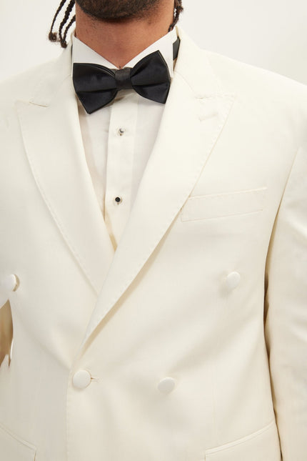 Men's Double-Breasted Wool and Silk Tuxedo Suit - Off-White | Ron Tomson