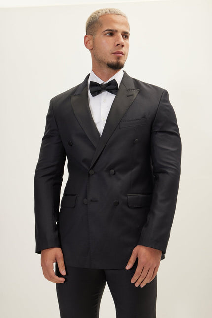 Men's Double-Breasted Wool and Silk Tuxedo Suit - Black | Ron Tomson