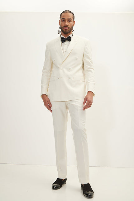 Men's Double-Breasted Wool and Silk Tuxedo Suit - Off-White | Ron Tomson