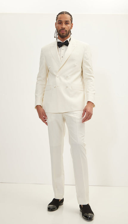 Double-Breasted Wool and Silk Tuxedo Suit - Off-White
