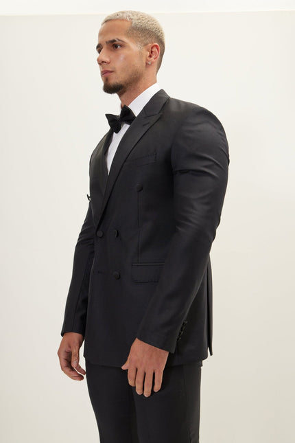 Men's Double-Breasted Wool and Silk Tuxedo Suit - Black | Ron Tomson