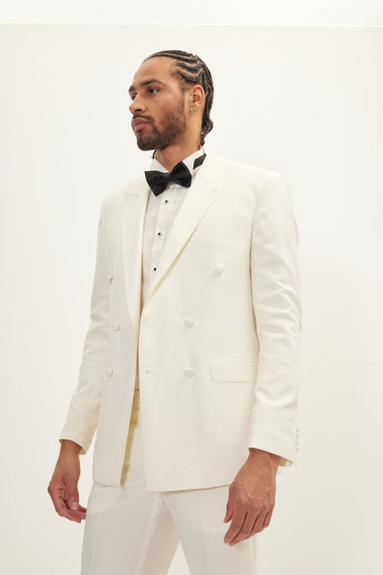 Men's Double-Breasted Wool and Silk Tuxedo Suit - Off-White | Ron Tomson