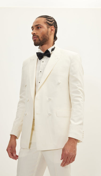 Double-Breasted Wool and Silk Tuxedo Suit - Off-White
